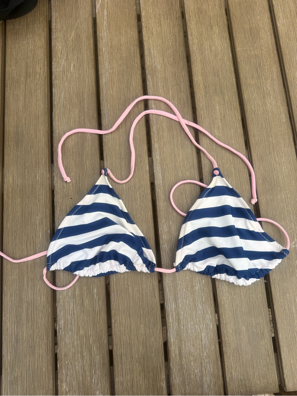Target Navy White Striped Pink String Triangle Bikini Top